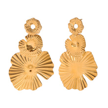 Load image into Gallery viewer, Flower Drop Pair of 18k gold plated earrings on a white background