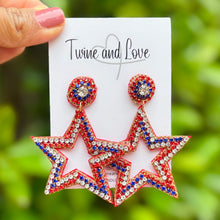 Load image into Gallery viewer, July 4th Earrings, USA  Earrings, Fourth of July Earrings, Independence Day Jewelry, America Earrings, American Earrings, Patriot Earrings, USA Flag Earrings, Flag Patriotic earrings, American Earrings, USA star Beaded Earrings, Seed Bead Earrings, Stars & Stripes, freedom Patriotic Earrings, USA Star Earrings, 4th of July flag earrings, Flag Fashion Earrings, Memorial Day Earrings, Stars Beaded, Fashion Statement, USA flag earrings, USA earrings, handmade earrings, Bow earrings, red white blue earrings