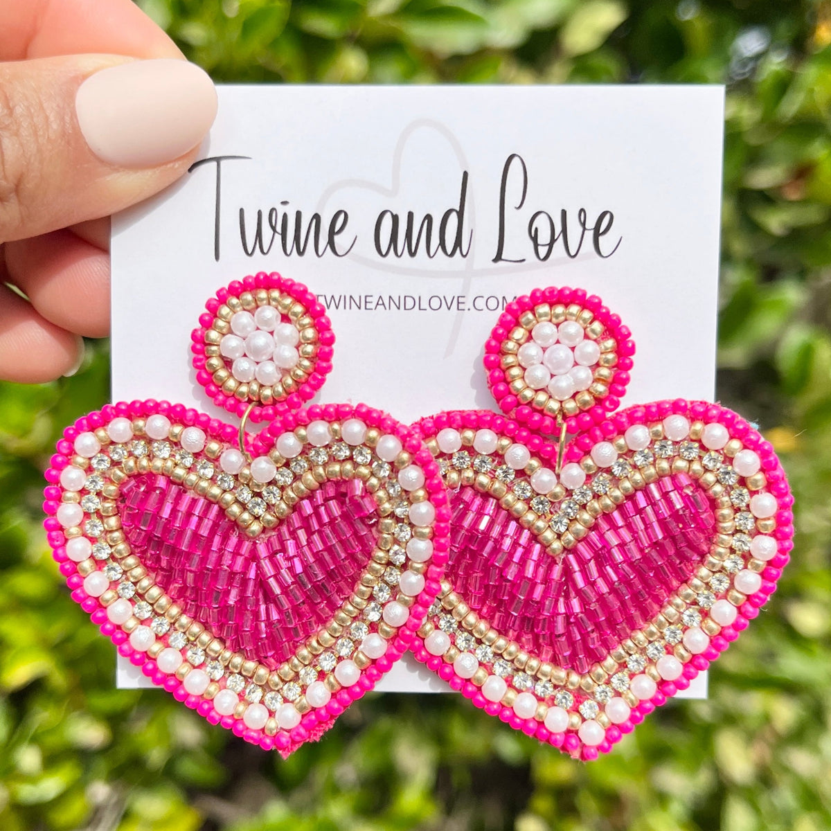 Twine and Love | Heart Beaded Earrings | Valentines Jeweled Earrings