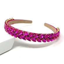 Load image into Gallery viewer, headband for women, fall headband, fuchsia color headband, fall winter headband, fuchsia headband, fuchsia dainty headband, fuchsia baroque  headband, dainty gold headband, fuchsia hair band, unique fuchsia headbands, unique headband, statement headbands, fuchsia leaf headband, knotted headband, fuchsia hair accessories, embellished headband, gemstone headband, luxury headband, embellished headband, jeweled dainty headband, baroque embellished headband, custom headband