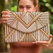 Load image into Gallery viewer, gold clutch purse, gift for bride, seed beaded clutch purse, bridal purse clutch, bride beaded wedding clutch, bride gifts, bridal gifts, engagement gifts, bridal shower gifts, bridesmaid gifts, bride to be gift, gift for her, bride gift, wedding gift, bridal gift, gold purse clutch, gold beaded purse, gold handbag, gold party clutches, evening clutch purse, wedding bridal clutch, custom handbags, best selling items, Fall Winter accessories, Fall season bags, best bridesmaid gift, bridal clutch, gold crossb