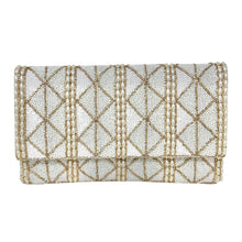 Load image into Gallery viewer, Bride clutch purse, gift for bride, seed beaded clutch purse, bridal purse clutch, white gold beaded wedding clutch, bride gifts, bridal gifts, engagement gifts, bridal shower gifts, bridesmaid gifts, bride to be gift, gift for her, bride gift, wedding gift, bridal gift, bridal purse clutch, wedding bag, wedding purse for bride, bride bag, wedding bridal clutch, wedding white bag, gifts for the bride, gold white clutch purse,  best bridesmaid gift, bridal clutch, white gold crossbody, golden clutch purse