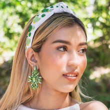 Load image into Gallery viewer, custom beaded Earrings, Unique jeweled Earrings, light green Beaded Earrings, boho earrings, green jeweled earrings, handmade earrings, custom earrings, party accessories, fancy accessories, green embellished earrings, custom earrings, best friend gifts, birthday gifts, bohemian earrings, luxurious handmade accessories, night jewelry, Fancy earrings, boho earrings, beaded earrings, Fancy jeweled earrings, statement earrings, best selling items, light green embellished earrings, handmade gifts