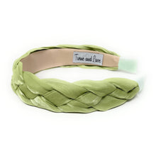 Load image into Gallery viewer, green braided headband, headbands for women, lime headband, green satin headband, best selling items, lime green headband, braided headband, oriental accessories, best seller, green satin fabric headband, green accessories, handmade headband, custom headband, boho headband, summer spring headband, soft green headband, custom headband, handmade headband, winter headband, autumn headbands, best selling items, lime green headband