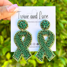 Load image into Gallery viewer, liver ribbon Beaded Earrings, beaded liver Earrings, liver color Earrings, support cancer awareness Beaded Earrings, cancer ribbon earrings, support liver awareness earrings, liver cancer ribbon earrings, liver cancer awareness earrings, Beaded earrings, liver cancer ribbon earrings, liver ribbon bead earrings, liver ribbon accessories, cancer awareness accessories, support ovarian cancer awareness earrings, gifts for mom, best friend gifts, birthday gifts, teal earrings, liver beaded earrings, support live