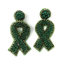 Load image into Gallery viewer, liver ribbon Beaded Earrings, beaded liver Earrings, liver color Earrings, support cancer awareness Beaded Earrings, cancer ribbon earrings, support liver awareness earrings, liver cancer ribbon earrings, liver cancer awareness earrings, Beaded earrings, liver cancer ribbon earrings, liver ribbon bead earrings, liver ribbon accessories, cancer awareness accessories, support ovarian cancer awareness earrings, gifts for mom, best friend gifts, birthday gifts, teal earrings, liver beaded earrings, support live