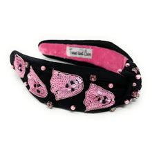 Load image into Gallery viewer, Halloween Headband, Custom Headbands, Hand Bead Headbands for Halloween, pink Halloween Headband, Halloween Headbands, Halloween Knotted Headband, ghosts Knotted Headband, Halloween Hair Accessories, Spooky headband, Custom headbands, Halloween gifts, halloween knot Headband, Halloween hair accessories, pink black Halloween headband, Statement headband, Halloween gifts, spooky Halloween headband, custom Headband, handmade gifts