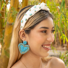 Load image into Gallery viewer, Bachelorette earrings, bride to be gifts, LETS GO GIRLS EARRINGS, turquoise heart earrings, cowgirl earrings, cowgirl beaded earrings, cowgirl beaded accessories, cowgirl accessories, cowgirl earrings, cowgirl beaded earrings, bachelorette gifts, bachelorette beaded earrings, bachelorette party favors, Texas party favors, turquoise beaded earrings, Texas earrings, country girl gifts, country girl earrings, Yeehaw Beaded earrings, howdy earrings, turquoise earrings, heart accessories