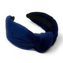 Load image into Gallery viewer, Fall Winter Headband, blue velvet Headband, blue Knot Headband, Fall Hair Accessories, blue velour Headband, Best Seller, headbands for women, best selling items, knotted headband, hairbands for women, Fall Winter gifts, Solid color knot Headband, Solid color hair accessories, Hanukkah headband, Velour knotted headband, Statement headband, Birthday gifts, embellished knot headband, Fall Autumn  accessories, Chanukkah headband, Hanukkah velour headband, Velvet knot headband, velvet knotted headband