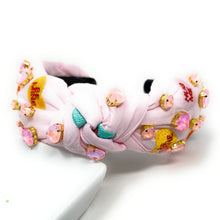 Load image into Gallery viewer, VALENTINES's day Jeweled Headband, Valentine’s Day Headband, Heart Candy Jeweled Knot Headband, Jeweled Knot Headbands, Valentines Day Knotted Headband, best selling headband, birthday gift for her, headbands for women, best selling items, knotted headbands, vday headband, purple knot headband, valentine headband, valentines headband, valentines day gifts, embellished headband, heart stud headband, Heart candy headband, pink hearts headband, handmade headband, hearts knot headband, custom headband