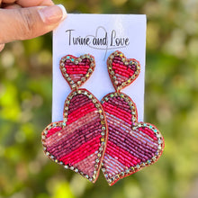 Load image into Gallery viewer, 
Hearts Beaded Earrings, Red Pink Heart Earrings, Valentines Day Earrings, Valentines Beaded Earrings, Seed Bead, Valentines Heart earrings, red earrings, red beaded earrings, pink beaded earrings, Love beaded earrings, valentines beaded earrings, holiday earrings, red holiday earrings, Hearts earrings, Pink red earrings, holiday gifts, holiday accessories, holiday beaded accessories, Holiday red accessories, Holiday Valentines earrings, Valentines Day gifts, Best seller, best Selling items