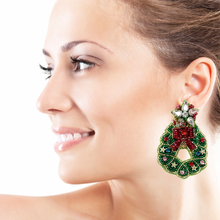 Load image into Gallery viewer, Christmas Beaded Earrings, Christmas wreath Earrings, Holiday Earrings, Christmas wreath Beaded Earrings, Christmas earrings, Merry Christmas earrings, Holiday red earrings, green Christmas  beaded earrings, Wreath Christmas accessories, Christmas earrings, holiday earrings, wreath earrings, holiday gifts, holiday accessories, green red holiday beaded accessories, Holiday accessories, Holiday Christmas earrings, Christmas gifts, best Selling items, Christmas earrings, Custom earrings