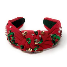 Load image into Gallery viewer, Christmas Jeweled Headband, Holiday Headband, Red Knotted Headband, Christmas Hair Accessories, Red Headband, Best Seller, Elf headband, best selling items, knotted headband, Christmas gifts, Christmas knot Headband, Red hair accessories, Christmas headband, Red holiday headband, Statement headband, embellished knot headband, jeweled knot headband, Red Jeweled headband, red Embellished headband, Christmas Elf embellished headband, Custom headband, Unique headbands, handmade headbands