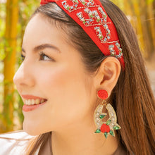 Load image into Gallery viewer, horseshoe Beaded Earrings, beaded horseshoe Earrings, horseshoe Earrings, derby Beaded Earrings, derby earrings, floral lover bead earrings, derby horseshoe beaded earrings, white floral earrings, Beaded earrings, silver horseshoe bead earrings, silver seed bead earrings, derby accessories, spring summer earrings, gifts for mom, Horseshoe earrings, best friend gifts, birthday gifts, Derby Silver earrings, flower beaded earrings, silver earrings accessory, Red rose earrings, Rose beaded earrings