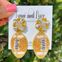 Load image into Gallery viewer, football Beaded Earrings, beaded football Earrings, football Earrings, football love Beaded Earrings, football bead earrings, football lover bead earrings, LA Rams, yellow earrings, LA Rams earrings, Pittsburg earrings, football seed bead earrings, football accessories, Pittsburgh Steelers accessories, Steelers earrings, gifts for mom, best friend gifts, birthday gifts, sport jewelry, sport bead earrings, football accessory, Steelers Statement earrings, Iowa Football