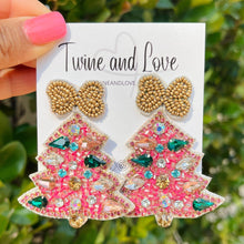 Load image into Gallery viewer, 
Christmas Beaded Earrings, Pink Christmas Earrings, Holiday Earrings, Christmas Beaded Earrings, Seed Bead, Merry Christmas, Pink earrings, Pink beaded earrings, Christmas beaded earrings, Christmas earrings, holiday earrings, pink holiday earrings, Pink tree earrings, Christmas tree bead earrings, holiday gifts, holiday accessories, holiday beaded accessories, Holiday pink accessories, Holiday Christmas earrings, Christmas gifts, Best seller, best Selling items, Christmas earrings, Custom earrings