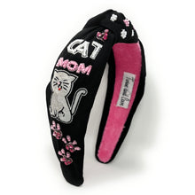 Load image into Gallery viewer, headband for women, cat lover beaded headband, hand beaded pet lover knot headband, cat lover headbands, Pet lover headband, top knot headband, woven top knot headband, cat lover knot headband, beaded hair band,  pet lover knot headbands, black knotted headband, handmade headbands, top knotted headband, kitten knotted headband, animal lover headband, fashion headbands, embellished headband, rhinestone headband, luxury headband, Pet lover jewelry, jeweled knot headband, pet lover gifts, cat lover gifts