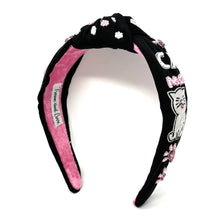 Load image into Gallery viewer, headband for women, cat lover beaded headband, hand beaded pet lover knot headband, cat lover headbands, Pet lover headband, top knot headband, woven top knot headband, cat lover knot headband, beaded hair band,  pet lover knot headbands, black knotted headband, handmade headbands, top knotted headband, kitten knotted headband, animal lover headband, fashion headbands, embellished headband, rhinestone headband, luxury headband, Pet lover jewelry, jeweled knot headband, pet lover gifts, cat lover gifts