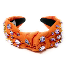 Load image into Gallery viewer, Summer Knot headband, multicolor knot headband, orange knotted headband, orange lavender accessories, multicolor top knot headband, neon orange headband, orange headband, orange color hair band, orange fabric headbands, summer knot headband, summer knotted headband, orange hair accessories, summer accessories, lavender orange accessories, custom headband, summer headband, handmade headbands, solid knotted headband, best selling items, jeweled headband, handmade gifts, Solid color headband