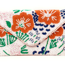 Load image into Gallery viewer, Floral beaded clutch purse, birthday gift for her, summer clutch, orange seed bead purse, spring beaded bag, tropical handbag, orange floral beaded bag, floral seed bead clutch, summer bag, birthday gift for her, clutch bag, seed bead purse, engagement gift, bridal gift to bride, bridal gift, orange purse, gifts to bride, wedding gift, bride gifts, Summer beaded clutch purse, birthday gift for her, summer clutch, seed bead purse, summer bag, boho purse, orange beaded clutch purse, handmade unique bags
