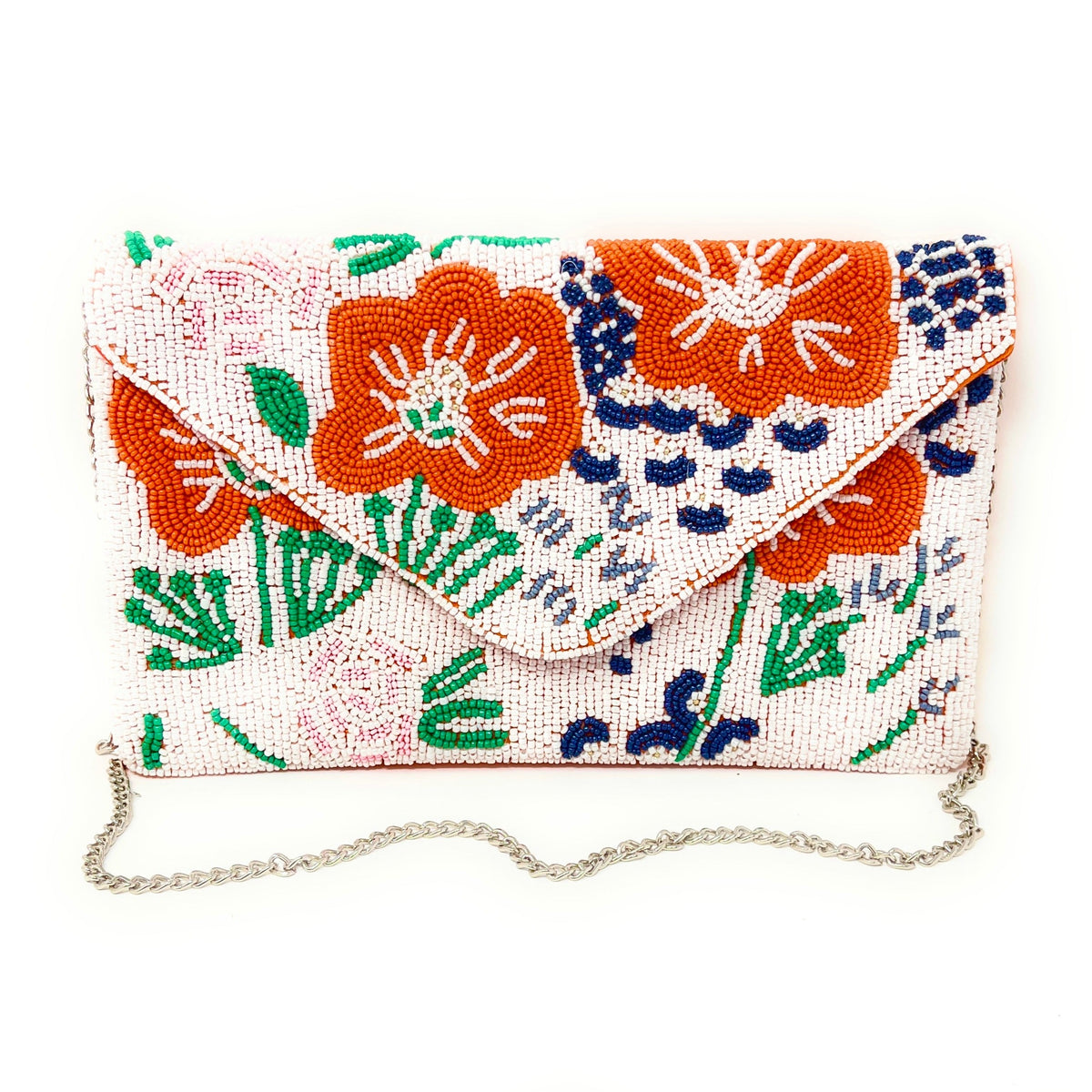 Hand Beaded Orange Clutch, Party Bead Clutch Bag, Twine and Love