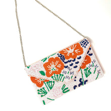 Load image into Gallery viewer, Floral beaded clutch purse, birthday gift for her, summer clutch, orange seed bead purse, spring beaded bag, tropical handbag, orange floral beaded bag, floral seed bead clutch, summer bag, birthday gift for her, clutch bag, seed bead purse, engagement gift, bridal gift to bride, bridal gift, orange purse, gifts to bride, wedding gift, bride gifts, Summer beaded clutch purse, birthday gift for her, summer clutch, seed bead purse, summer bag, boho purse, orange beaded clutch purse, handmade unique bags