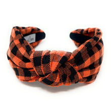 Load image into Gallery viewer, Halloween Headband, Custom Headbands, Orange black plaid headband, Trendy Halloween Headbands, Halloween Knot Headband, Halloween Knotted Headband, black Knotted headband, Halloween Hair Accessories, knotted headband, Custom headbands, Halloween gifts, halloween knot Headband, Halloween hair accessories, black Halloween headband, Statement headband, Halloween gifts, Trendy Halloween headband, Knot headband, Unique headbands, Boho headband, orange headband, orange black