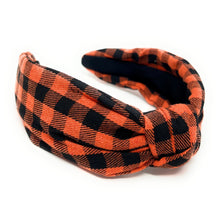 Load image into Gallery viewer, Halloween Headband, Custom Headbands, Orange black plaid headband, Trendy Halloween Headbands, Halloween Knot Headband, Halloween Knotted Headband, black Knotted headband, Halloween Hair Accessories, knotted headband, Custom headbands, Halloween gifts, halloween knot Headband, Halloween hair accessories, black Halloween headband, Statement headband, Halloween gifts, Trendy Halloween headband, Knot headband, Unique headbands, Boho headband, orange headband, orange black