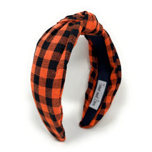 Load image into Gallery viewer, Halloween Headband, Custom Headbands, Orange black plaid headband, Trendy Halloween Headbands, Halloween Knot Headband, Halloween Knotted Headband, black Knotted headband, Halloween Hair Accessories, knotted headband, Custom headbands, Halloween gifts, halloween knot Headband, Halloween hair accessories, black Halloween headband, Statement headband, Halloween gifts, Trendy Halloween headband, Knot headband, Unique headbands, Boho headband, orange headband, orange black