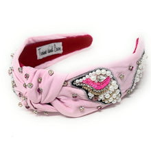 Load image into Gallery viewer, headband for women, seashell Knot headband, seashell lover headband, turquoise knotted headband, seashell top knot headband, Summer top knotted headband, seashell pearl knotted headband, Summer hair band, beaded shell knot headband, shell motif headband, statement headbands, top knotted headband, knotted headband, seashell lover gifts, seashell embellished headband, luxury headband, Birthday gifts, Summer Knot headband, Summer knot embellished headband, Mothers day gifts ideas, pink knot headband