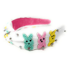 Load image into Gallery viewer, headbands for women, Easter knotted headband, headband style, top knot headband, Pink top knot headband, Easter headband, Easter hair band, bunny knot headband, top knotted headband, Bunny knotted headband, handmade headbands, top knotted headband, hand bead knotted headband, Easter bunny hair band for women, Hand bead St. Patrick’s headband, statement headbands, embellished headband, chic headband, Easter knot headband, Easter bunny headband, Easter hair accessories, Bunny knot headband