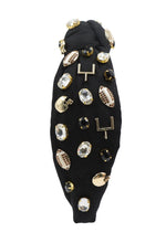 Load image into Gallery viewer, Football headband, Go Dawgs jeweled knot headband, GameDay headband, Georgia bulldogs embellished headband, black knotted headband, College Game day headband, college knotted headband, Go dawgs, Who Dat, Georgia Bulldogs headband, best friend gift, college dawgs, college game day gift, Red black knot headband, Go dawgs college gifts, game day knot headband, college gifts, black football headband, tailgating outfit, basketball headband, Football team headband, Saints headbands