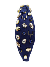 Load image into Gallery viewer, football headband, Dallas Cowboys jeweled knot headband, Game Day headband, New England Patriots headband, blue knotted headband, College Game day headband, college knotted headband, Indianapolis Cots Headband, Los Angeles Rams headband, best friend gift, Football blue, college game day gift, Seattle Seahawks headband, Penn State college gifts, Penn State headband, college gifts, Dallas football headband, Penn State tailgating outfit, Blue football headband, Football team headband
