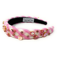 Load image into Gallery viewer, headbands for women, baroque headband, handmade headbands, pink gingham headband, pink headband, gingham headband, embellished headband, Easter headband, bejeweled headband, luxury headband, jeweled headband, checkered jeweled headband, bling headband, embellished knot headband, luxury knot headband, Summer headband, rhinestone knot headband, bejeweled accessories, Spring Summer fashion, spring headbands, custom headband, embellished headband, padded headband, best selling items