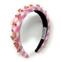 Load image into Gallery viewer, headbands for women, baroque headband, handmade headbands, pink gingham headband, pink headband, gingham headband, embellished headband, Easter headband, bejeweled headband, luxury headband, jeweled headband, checkered jeweled headband, bling headband, embellished knot headband, luxury knot headband, Summer headband, rhinestone knot headband, bejeweled accessories, Spring Summer fashion, spring headbands, custom headband, embellished headband, padded headband, best selling items