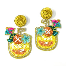 Load image into Gallery viewer, pineapple Beaded Earrings, beaded pineapple Earrings, fruit Earrings, pina colada love Beaded Earrings, fruity earrings, pineapple lover bead earrings, multicolor beaded earrings, tropical earrings, Beaded earrings, pina colada bead earrings, yellow seed bead earrings, fruit accessories, summer accessories, spring summer earrings, gifts for mom, best friend gifts, birthday gifts, fruit jewelry, fruit bead earrings, pineapple earrings accessory, multicolor earrings, summer beaded earrings