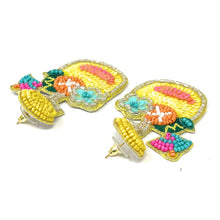 Load image into Gallery viewer, pineapple Beaded Earrings, beaded pineapple Earrings, fruit Earrings, pina colada love Beaded Earrings, fruity earrings, pineapple lover bead earrings, multicolor beaded earrings, tropical earrings, Beaded earrings, pina colada bead earrings, yellow seed bead earrings, fruit accessories, summer accessories, spring summer earrings, gifts for mom, best friend gifts, birthday gifts, fruit jewelry, fruit bead earrings, pineapple earrings accessory, multicolor earrings, summer beaded earrings