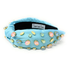 Load image into Gallery viewer, blue Knot headband, light blue knot headband, pastel green knotted headband, blue color accessories, pastel color knot headband, game day headband, game day knotted headband, baby blue headband, blue color hair band, embellished headbands, baby shower headband, knotted headband, baby shower knotted headband, game day hair accessories, light blue accessories, Spring headband, pastel color headband, Easter accessories, custom headband, handmade headbands, Easter knotted headband, best selling items