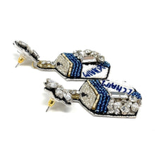 Load image into Gallery viewer, 
Hanukkah Beaded Earrings, Hanukkah Earrings, Holiday Earrings, L’Chaim Beaded Earrings, Seed Bead, Hanukkah, Holiday L’Chaim earrings, Star of David beaded earrings, L’Chaim Hanukkah, Blue star earrings, holiday earrings, Chanukah earrings, Hanukkah menorah earrings, holiday gifts, holiday accessories, holiday beaded accessories, Holiday accessories, Holiday Blue earrings, Hanukkah gifts, best Selling items, Hanukkah blue earrings, Custom earrings