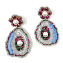 Load image into Gallery viewer, NOLA Beaded Earrings, Mardi gras beaded Earrings, luxury Earrings, Beaded Earrings, Oyster earrings, Oyster bead earrings, luxurious beaded earrings, custom earrings, Statement earrings, handmade earrings, jeweled earrings, NOLA accessories, mothers day gift ideas, Mardi grass earrings, gifts for mom, best friend gifts, birthday gifts, Mardi grass jewelry, unique earrings, boho earrings, unique jewelry, handcrafted earrings, unique accessories, handmade jewerly