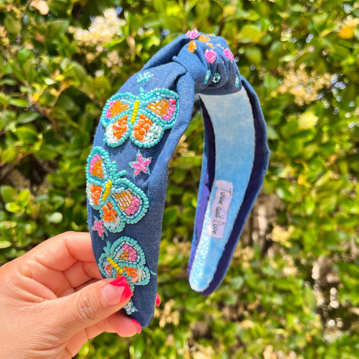 Denim Beaded Knot Headband, Butterfly Knot Headband  display picture 1