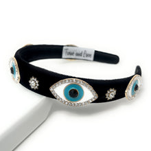 Load image into Gallery viewer, headbands for women, baroque headband, handmade headbands, evil eye headband, black headband, hair band for women, embellished headband, rhinestone headband, bejeweled headband, luxury headband, jeweled headband, black jeweled headband, bling headband, embellished knot headband, luxury knot headband, knot headband, rhinestone headband, evil eye hair accessories, Fall headbands, autumn headbands, custom headband, embellished headband, custom Autumn headbands, Turkish eye headband