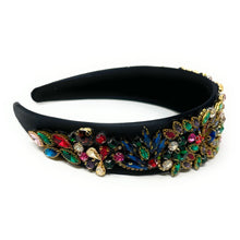 Load image into Gallery viewer, headband for women, fall headband, black baroque headband, fall winter headband, multicolor headband, bridal headband, bridal accessories, black luxurious hairband, luxurious hair band, unique embellished headband, unique headband, statement headband, custom bridal headband, black color accessories, embellished headband, gemstone headband, luxury headband, embellished headband, bling headband, baroque embellished headband, custom headband, jeweled baroque headband, evening hair accessories