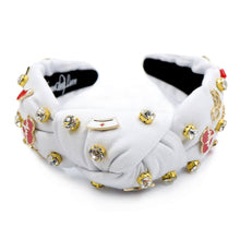 Load image into Gallery viewer, headband for women, nurse beaded headband, hand beaded nurse knot headband, Hero headbands, nurse love headband, top knot headband, woven top knot headband, first responder knot headband, Top knot headbands, white knotted headband, handmade headbands, top knotted headband, nurse gift ideas, nurse gifts, best nurse gift, nurse must have, nurse headband, embellished headband, rhinestone headband, luxury headband, healthcare heroes gifts, healthcare hero gift, custom headband, unique headbands