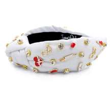 Load image into Gallery viewer, headband for women, nurse beaded headband, hand beaded nurse knot headband, Hero headbands, nurse love headband, top knot headband, best selling items, top knot headband, first responder knot headband, Top knot headbands, white knotted headband, handmade headbands, top knotted headband, nurse gift ideas, nurse gifts, best nurse gift, nurse must have, nurse headband, embellished headband, rhinestone headband, luxury headband, healthcare heroes gifts, healthcare hero gift, custom headband, unique headbands