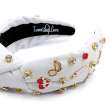 Load image into Gallery viewer, headband for women, nurse beaded headband, hand beaded nurse knot headband, Hero headbands, nurse love headband, top knot headband, best selling items, top knot headband, first responder knot headband, Top knot headbands, white knotted headband, handmade headbands, top knotted headband, nurse gift ideas, nurse gifts, best nurse gift, nurse must have, nurse headband, embellished headband, rhinestone headband, luxury headband, healthcare heroes gifts, healthcare hero gift, custom headband, unique headbands