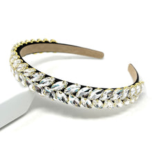 Load image into Gallery viewer, headband for women, fall headband, white headband, fall winter headband, clear headband, green headband, white color headband, green headband, white hair band, unique white headbands, unique headband, statement headbands, white leaf headband, knotted headband, white accessories, embellished headband, gemstone headband, luxury headband, embellished headband, dainty headband, baroque embellished headband, custom headband