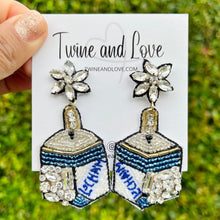 Load image into Gallery viewer, 
Hanukkah Beaded Earrings, Hanukkah Earrings, Holiday Earrings, L’Chaim Beaded Earrings, Seed Bead, Hanukkah, Holiday L’Chaim earrings, Star of David beaded earrings, L’Chaim Hanukkah, Blue star earrings, holiday earrings, Chanukah earrings, Hanukkah menorah earrings, holiday gifts, holiday accessories, holiday beaded accessories, Holiday accessories, Holiday Blue earrings, Hanukkah gifts, best Selling items, Hanukkah blue earrings, Custom earrings