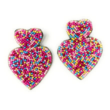 Load image into Gallery viewer, Hearts Beaded Earrings, confetti Heart Earrings, Valentines Day Earrings, Valentines Beaded Earrings, multicolor heart earrings, Valentines Heart earrings, sprinkles earrings, pink beaded earrings, Love beaded earrings, Hearts earrings, confetti hearts earrings, holiday gifts, tween girls accessories, Valentine’s day accessories, Best friend gifts, Best selling items, Heart accessories, boho earrings, custom earrings, unique earrings, unique gifts, handmade gifts, Pink Heart earrings, lightweight earrings