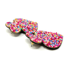 Load image into Gallery viewer, Hearts Beaded Earrings, confetti Heart Earrings, Valentines Day Earrings, Valentines Beaded Earrings, multicolor heart earrings, Valentines Heart earrings, sprinkles earrings, pink beaded earrings, Love beaded earrings, Hearts earrings, confetti hearts earrings, holiday gifts, tween girls accessories, Valentine’s day accessories, Best friend gifts, Best selling items, Heart accessories, boho earrings, custom earrings, unique earrings, unique gifts, handmade gifts, Pink Heart earrings, lightweight earrings